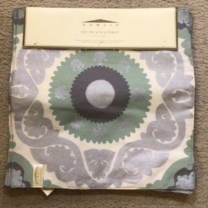 NWT Domain bohemian placemats set of 4 kitchen cream silver green 15x15 boho